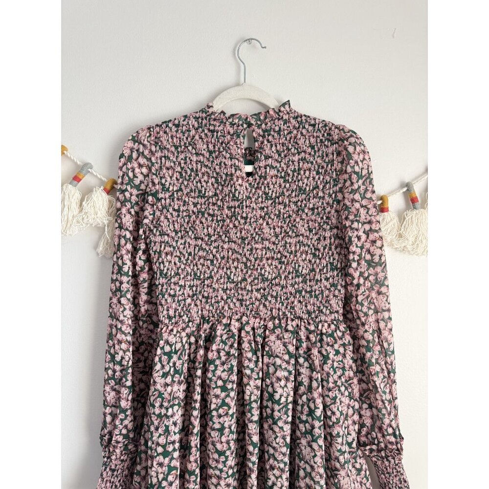 Lulus Floral Forever Green Pink Smocked Skater Mini Dress Coquette Cottage Fairy - Picture 8 of 11